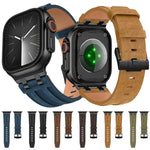 Correia de Relógio em Pele Vegana Crazy Horse com Fivela Preta em Aço Inoxidável, Para Apple Watch 46mm / 49mm / 45mm / 44mm