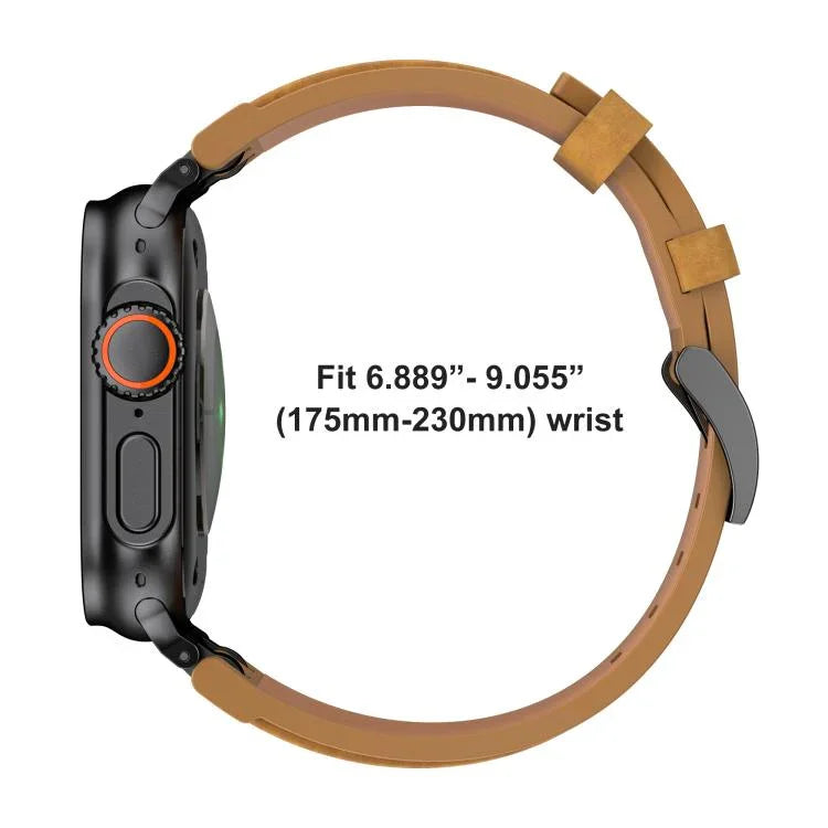 Correia de Relógio em Pele Vegana Crazy Horse com Fivela Preta em Aço Inoxidável, Para Apple Watch 46mm / 49mm / 45mm / 44mm