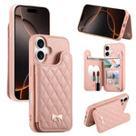 Capa para telemóvel carteira com bolsa para cartões em pele vegana, laço metálico e textura rombica espelhada, para iPhone 17 Pro Max, para iPhone 17 Pro, para iPhone 17, para iPhone 16 Pro Max, para iPhone 16 Pro, para iPhone 16 Plus, para iPhone 16