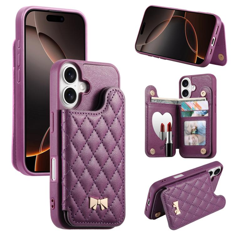 Capa para telemóvel carteira com bolsa para cartões em pele vegana, laço metálico e textura rombica espelhada, para iPhone 17 Pro Max, para iPhone 17 Pro, para iPhone 17, para iPhone 16 Pro Max, para iPhone 16 Pro, para iPhone 16 Plus, para iPhone 16