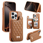Capa para telemóvel carteira com bolsa para cartões em pele vegana, laço metálico e textura rombica espelhada, para iPhone 17 Pro Max, para iPhone 17 Pro, para iPhone 17, para iPhone 16 Pro Max, para iPhone 16 Pro, para iPhone 16 Plus, para iPhone 16