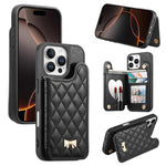 Capa para telemóvel carteira com bolsa para cartões em pele vegana, laço metálico e textura rombica espelhada, para iPhone 17 Pro Max, para iPhone 17 Pro, para iPhone 17, para iPhone 16 Pro Max, para iPhone 16 Pro, para iPhone 16 Plus, para iPhone 16