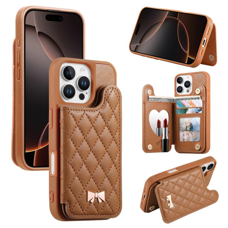 Capa para telemóvel carteira com bolsa para cartões em pele vegana, laço metálico e textura rombica espelhada, para iPhone 17 Pro Max, para iPhone 17 Pro, para iPhone 17, para iPhone 16 Pro Max, para iPhone 16 Pro, para iPhone 16 Plus, para iPhone 16