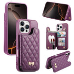 Capa para telemóvel carteira com bolsa para cartões em pele vegana, laço metálico e textura rombica espelhada, para iPhone 17 Pro Max, para iPhone 17 Pro, para iPhone 17, para iPhone 16 Pro Max, para iPhone 16 Pro, para iPhone 16 Plus, para iPhone 16