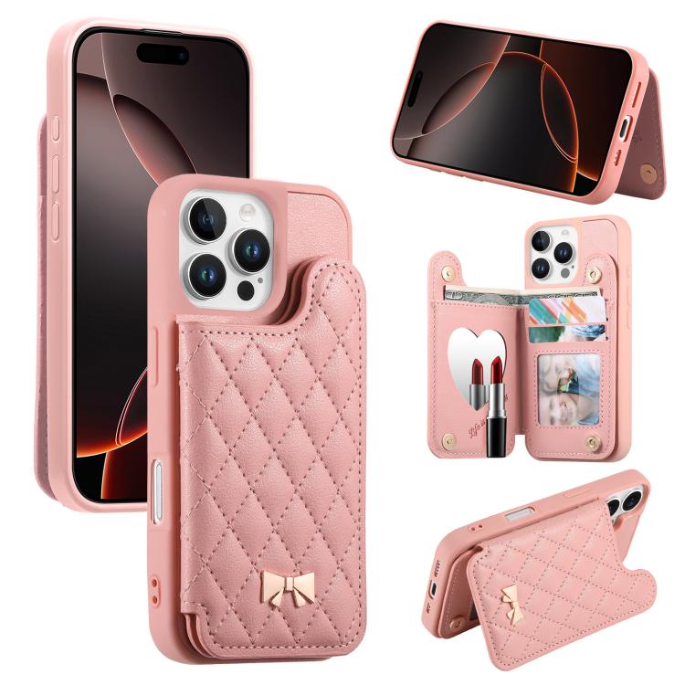Capa para telemóvel carteira com bolsa para cartões em pele vegana, laço metálico e textura rombica espelhada, para iPhone 17 Pro Max, para iPhone 17 Pro, para iPhone 17, para iPhone 16 Pro Max, para iPhone 16 Pro, para iPhone 16 Plus, para iPhone 16