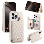Capa para telemóvel carteira com bolsa para cartões em pele vegana, laço metálico e textura rombica espelhada, para iPhone 17 Pro Max, para iPhone 17 Pro, para iPhone 17, para iPhone 16 Pro Max, para iPhone 16 Pro, para iPhone 16 Plus, para iPhone 16