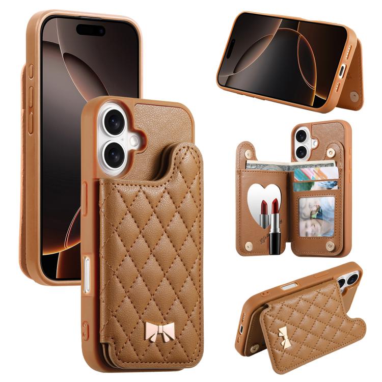 Capa para telemóvel carteira com bolsa para cartões em pele vegana, laço metálico e textura rombica espelhada, para iPhone 17 Pro Max, para iPhone 17 Pro, para iPhone 17, para iPhone 16 Pro Max, para iPhone 16 Pro, para iPhone 16 Plus, para iPhone 16