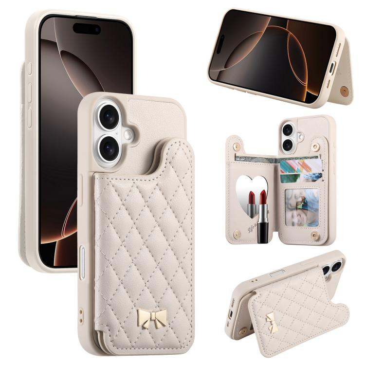 Capa para telemóvel carteira com bolsa para cartões em pele vegana, laço metálico e textura rombica espelhada, para iPhone 17 Pro Max, para iPhone 17 Pro, para iPhone 17, para iPhone 16 Pro Max, para iPhone 16 Pro, para iPhone 16 Plus, para iPhone 16