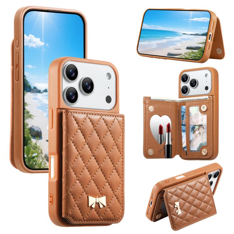 Capa para telemóvel carteira com bolsa para cartões em pele vegana, laço metálico e textura rombica espelhada, para iPhone 17 Pro Max, para iPhone 17 Pro, para iPhone 17, para iPhone 16 Pro Max, para iPhone 16 Pro, para iPhone 16 Plus, para iPhone 16