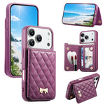 Capa para telemóvel carteira com bolsa para cartões em pele vegana, laço metálico e textura rombica espelhada, para iPhone 17 Pro Max, para iPhone 17 Pro, para iPhone 17, para iPhone 16 Pro Max, para iPhone 16 Pro, para iPhone 16 Plus, para iPhone 16