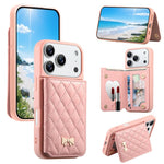 Capa para telemóvel carteira com bolsa para cartões em pele vegana, laço metálico e textura rombica espelhada, para iPhone 17 Pro Max, para iPhone 17 Pro, para iPhone 17, para iPhone 16 Pro Max, para iPhone 16 Pro, para iPhone 16 Plus, para iPhone 16