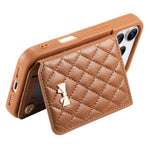Capa para telemóvel carteira com bolsa para cartões em pele vegana, laço metálico e textura rombica espelhada, para iPhone 17 Pro Max, para iPhone 17 Pro, para iPhone 17, para iPhone 16 Pro Max, para iPhone 16 Pro, para iPhone 16 Plus, para iPhone 16