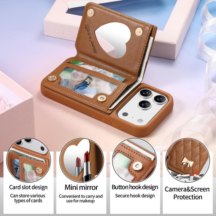 Capa para telemóvel carteira com bolsa para cartões em pele vegana, laço metálico e textura rombica espelhada, para iPhone 17 Pro Max, para iPhone 17 Pro, para iPhone 17, para iPhone 16 Pro Max, para iPhone 16 Pro, para iPhone 16 Plus, para iPhone 16