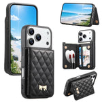 Capa para telemóvel carteira com bolsa para cartões em pele vegana, laço metálico e textura rombica espelhada, para iPhone 17 Pro Max, para iPhone 17 Pro, para iPhone 17, para iPhone 16 Pro Max, para iPhone 16 Pro, para iPhone 16 Plus, para iPhone 16