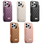 Capa para telemóvel carteira com bolsa para cartões em pele vegana, laço metálico e textura rombica espelhada, para iPhone 17 Pro Max, para iPhone 17 Pro, para iPhone 17, para iPhone 16 Pro Max, para iPhone 16 Pro, para iPhone 16 Plus, para iPhone 16