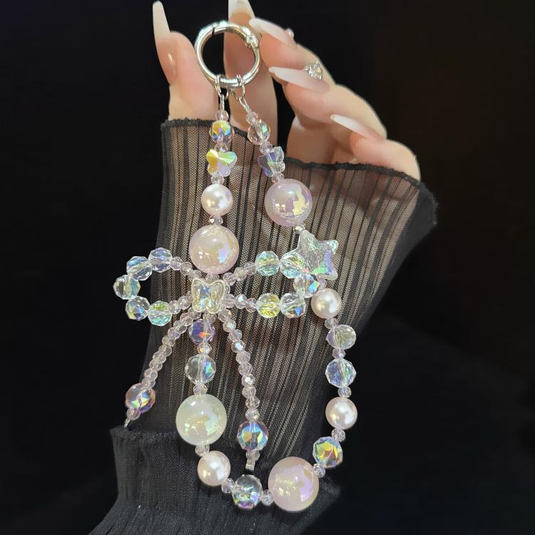 Pulseira de Pérolas Douradas com Borboleta, Estrela de Cristal e Névoa, Vermelho, Laranja, Azul