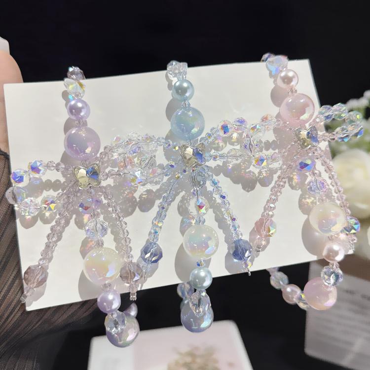 Pulseira de Pérolas Douradas com Borboleta, Estrela de Cristal e Névoa, Vermelho, Laranja, Azul