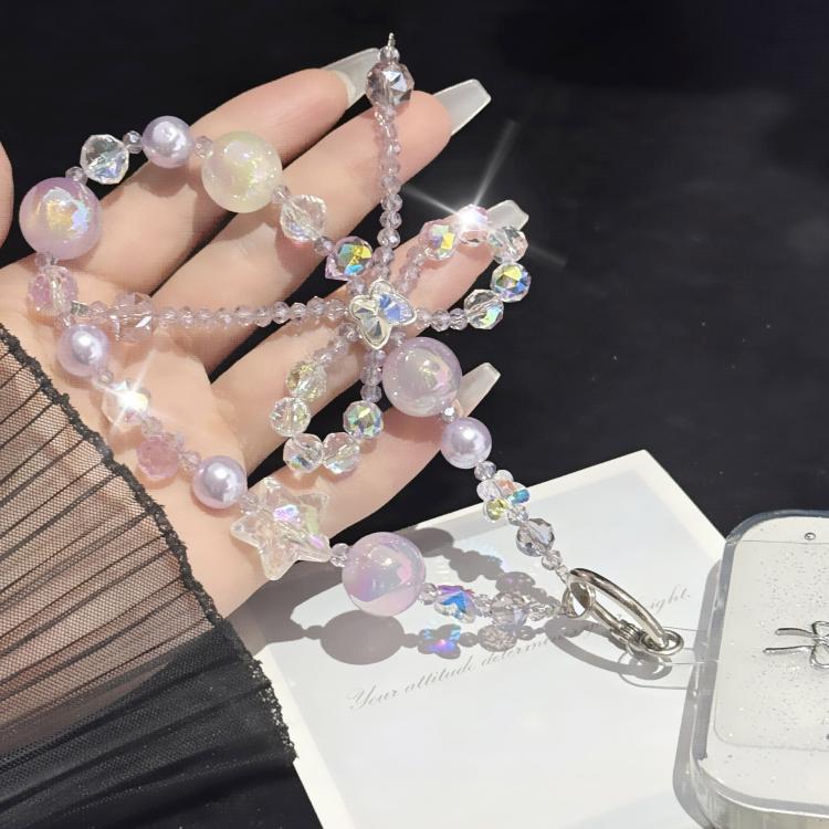 Pulseira de Pérolas Douradas com Borboleta, Estrela de Cristal e Névoa, Vermelho, Laranja, Azul
