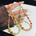 Pulseira Esmaltada de Prosperidade e Boa Fortuna Auspiciosa, Verde, Colorida