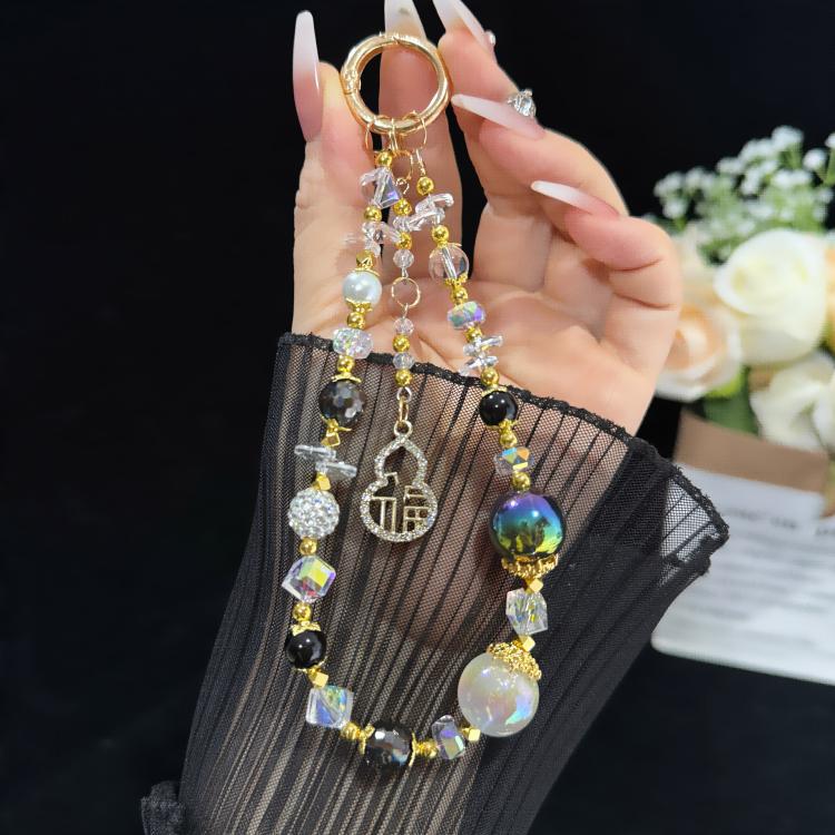 Corrente de Telemóvel com Pérola Dourada, Prateado, Dourado