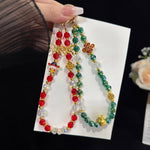 Colar de Cristal da Fortuna e Água Auspiciosa, Vermelho, Verde
