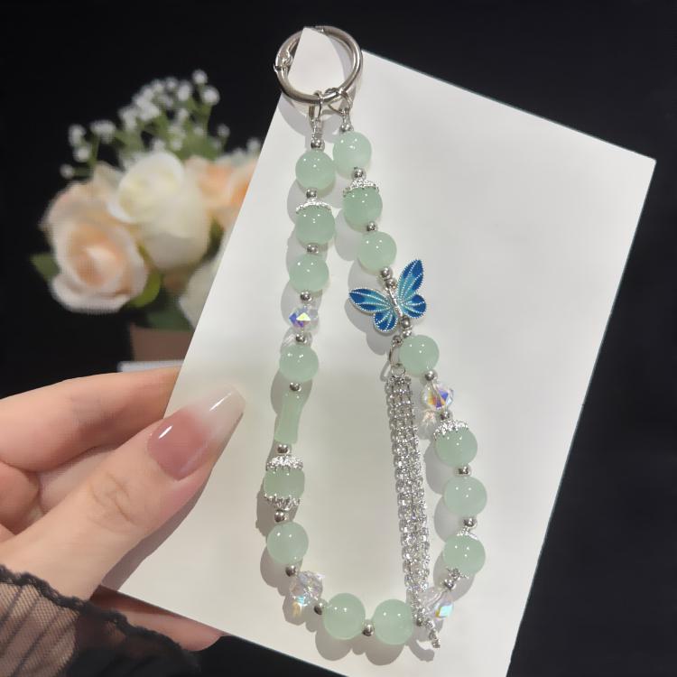 Pulseira de Algodão com Pérola e Borboleta, Rosa, Verde