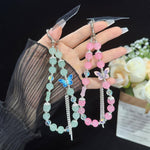Pulseira de Algodão com Pérola e Borboleta, Rosa, Verde