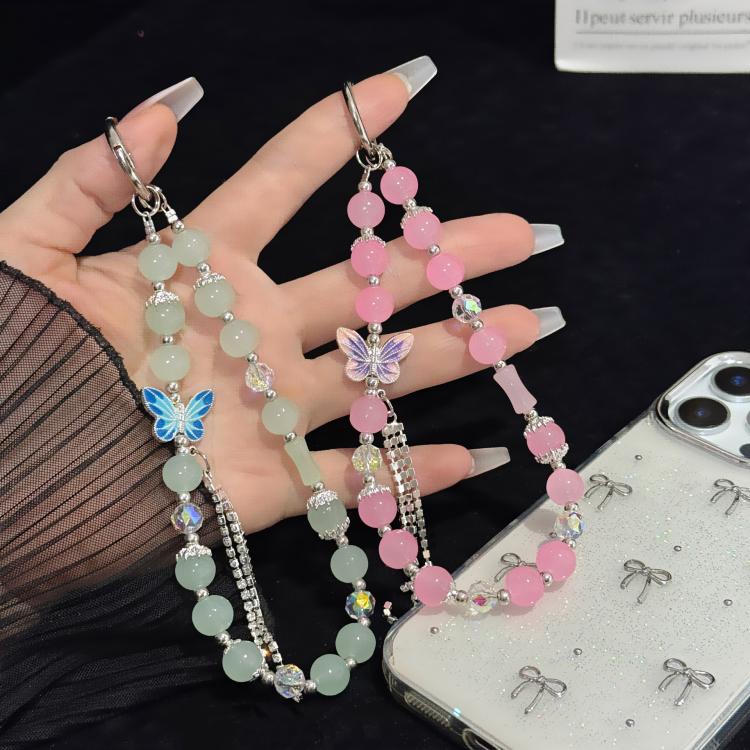 Pulseira de Algodão com Pérola e Borboleta, Rosa, Verde
