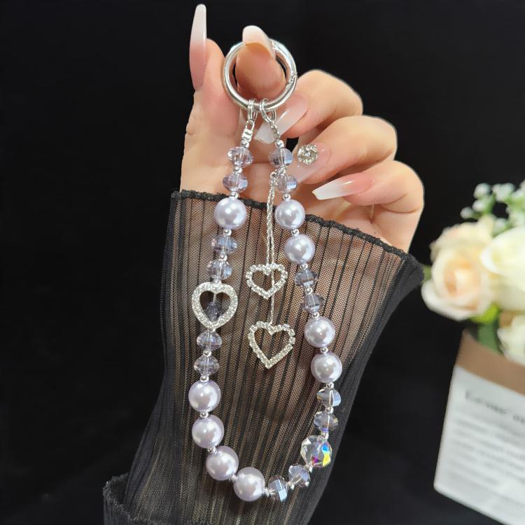 Colar de Pérolas com Coração e Tassel, Rosa, Verde, Azul, Cinzento, Branco