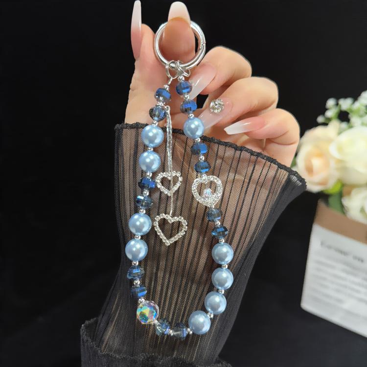 Colar de Pérolas com Coração e Tassel, Rosa, Verde, Azul, Cinzento, Branco