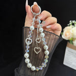Colar de Pérolas com Coração e Tassel, Rosa, Verde, Azul, Cinzento, Branco