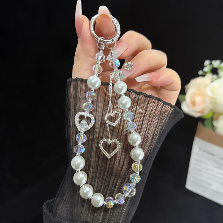 Colar de Pérolas com Coração e Tassel, Rosa, Verde, Azul, Cinzento, Branco