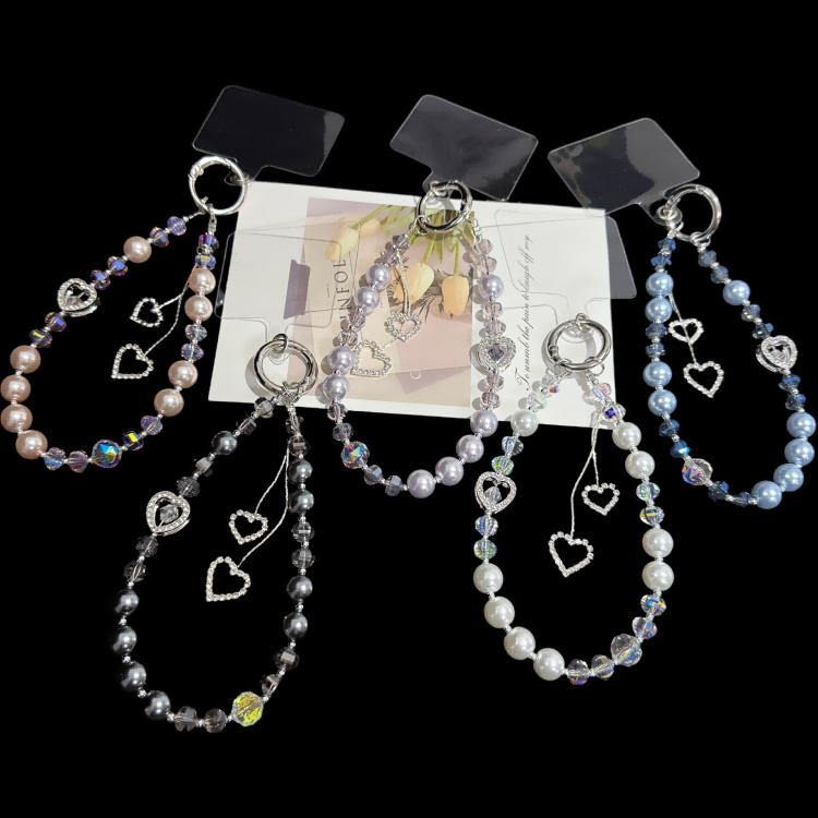 Colar de Pérolas com Coração e Tassel, Rosa, Verde, Azul, Cinzento, Branco