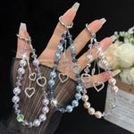 Colar de Pérolas com Coração e Tassel, Rosa, Verde, Azul, Cinzento, Branco