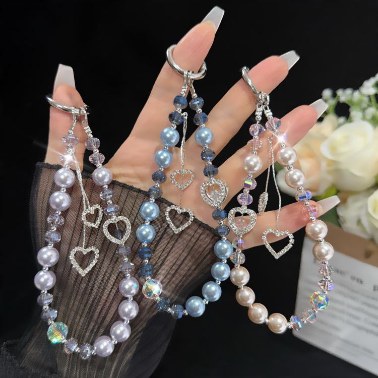 Colar de Pérolas com Coração e Tassel, Rosa, Verde, Azul, Cinzento, Branco