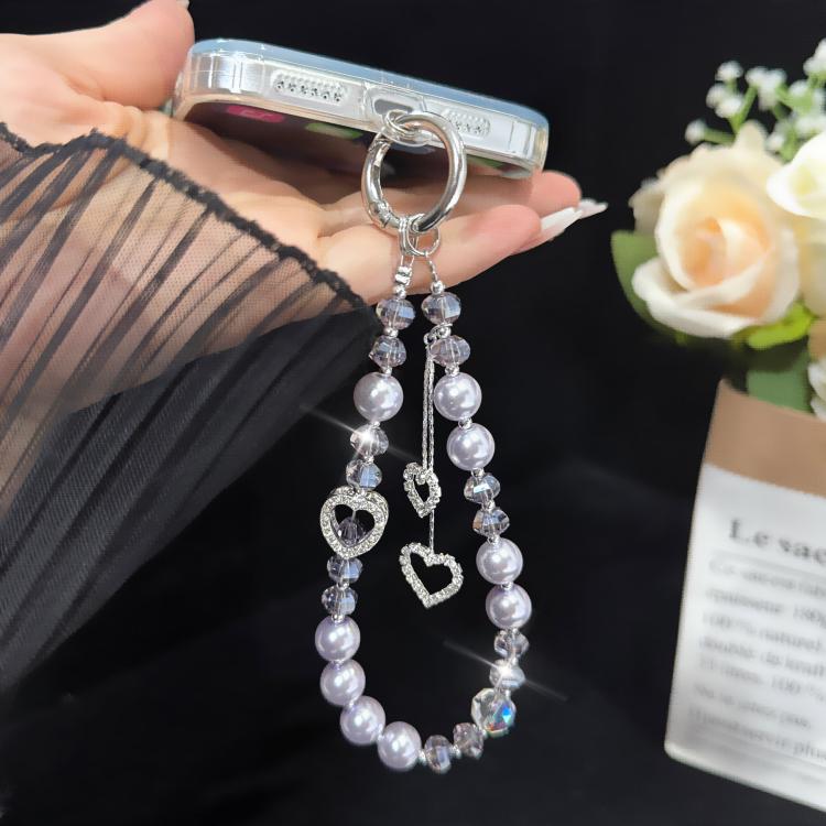 Colar de Pérolas com Coração e Tassel, Rosa, Verde, Azul, Cinzento, Branco