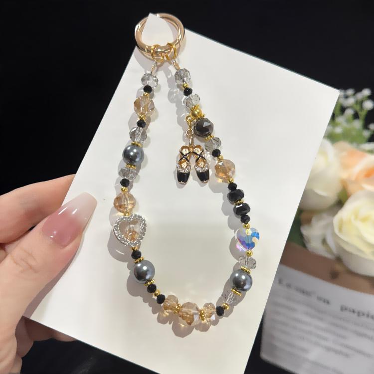 Charm de Telemóvel com Sapatilhas de Ballet e Cristal em Forma de Coração, Rosa, Verde, Preto
