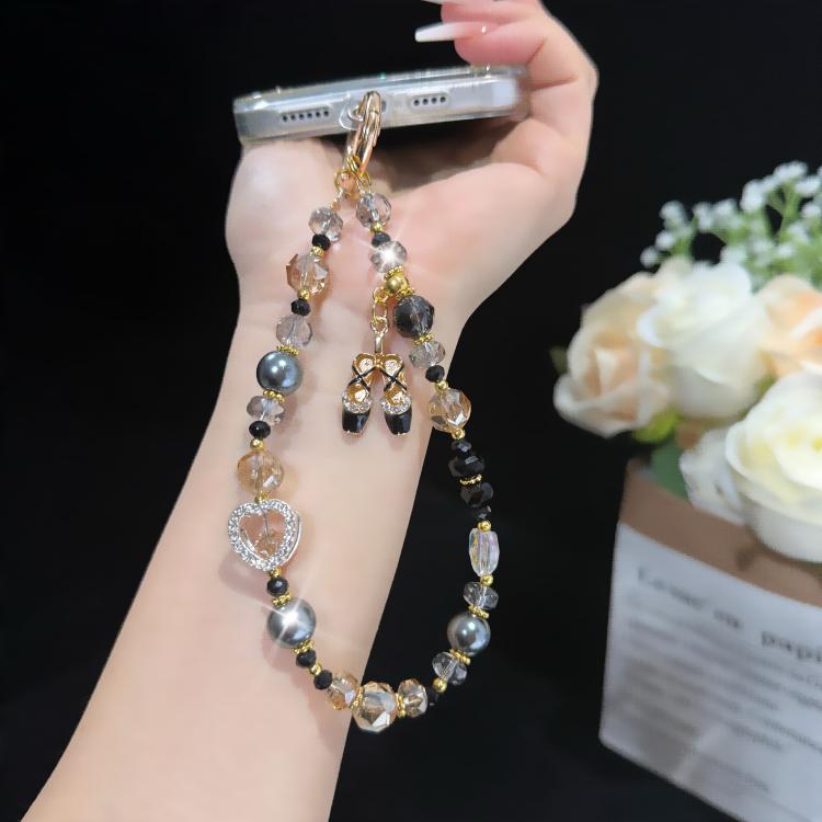 Charm de Telemóvel com Sapatilhas de Ballet e Cristal em Forma de Coração, Rosa, Verde, Preto