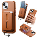 Capa de Telemóvel com Bolsa Magnética Destacável para Cartões, Anel de Dedo e Corda Anti-perda, Para iPhone 14, Para iPhone 14 Pro, Para iPhone 14 Pro Max