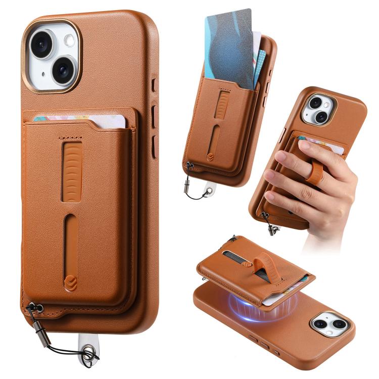 Capa de Telemóvel com Bolsa Magnética Destacável para Cartões, Anel de Dedo e Corda Anti-perda, Para iPhone 14, Para iPhone 14 Pro, Para iPhone 14 Pro Max