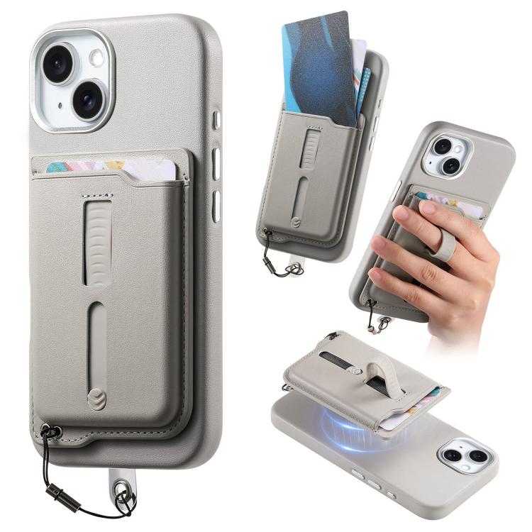 Capa de Telemóvel com Bolsa Magnética Destacável para Cartões, Anel de Dedo e Corda Anti-perda, Para iPhone 14, Para iPhone 14 Pro, Para iPhone 14 Pro Max