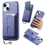 Capa de Telemóvel com Bolsa Magnética Destacável para Cartões, Anel de Dedo e Corda Anti-perda, Para iPhone 14, Para iPhone 14 Pro, Para iPhone 14 Pro Max