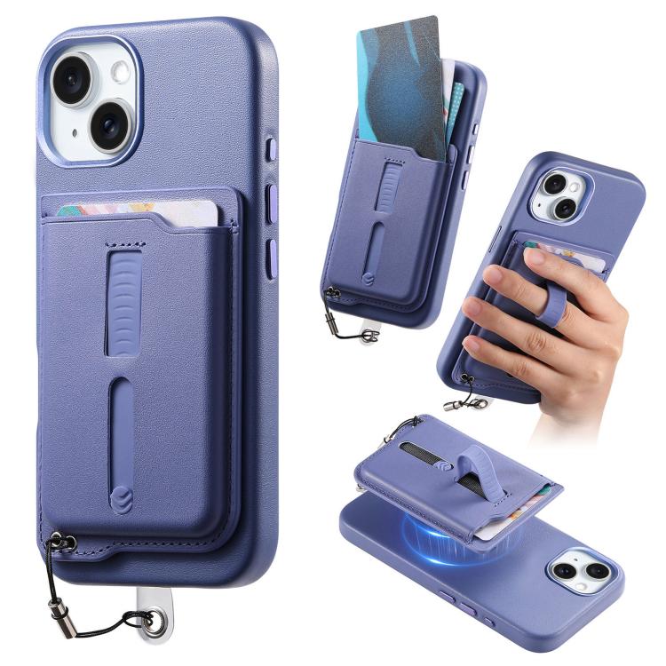 Capa de Telemóvel com Bolsa Magnética Destacável para Cartões, Anel de Dedo e Corda Anti-perda, Para iPhone 14, Para iPhone 14 Pro, Para iPhone 14 Pro Max