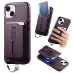Capa de Telemóvel com Bolsa Magnética Destacável para Cartões, Anel de Dedo e Corda Anti-perda, Para iPhone 14, Para iPhone 14 Pro, Para iPhone 14 Pro Max