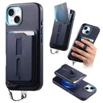 Capa de Telemóvel com Bolsa Magnética Destacável para Cartões, Anel de Dedo e Corda Anti-perda, Para iPhone 14, Para iPhone 14 Pro, Para iPhone 14 Pro Max