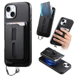 Capa de Telemóvel com Bolsa Magnética Destacável para Cartões, Anel de Dedo e Corda Anti-perda, Para iPhone 14, Para iPhone 14 Pro, Para iPhone 14 Pro Max