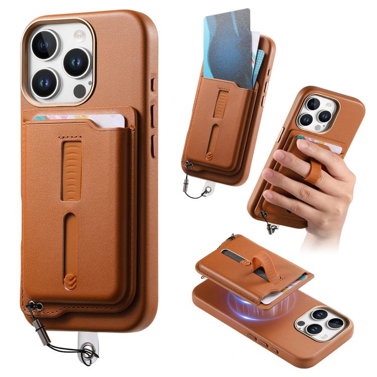 Capa de Telemóvel com Bolsa Magnética Destacável para Cartões, Anel de Dedo e Corda Anti-perda, Para iPhone 14, Para iPhone 14 Pro, Para iPhone 14 Pro Max