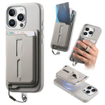 Capa de Telemóvel com Bolsa Magnética Destacável para Cartões, Anel de Dedo e Corda Anti-perda, Para iPhone 14, Para iPhone 14 Pro, Para iPhone 14 Pro Max