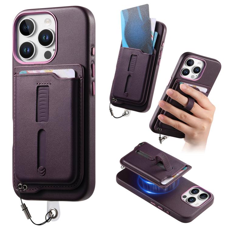 Capa de Telemóvel com Bolsa Magnética Destacável para Cartões, Anel de Dedo e Corda Anti-perda, Para iPhone 14, Para iPhone 14 Pro, Para iPhone 14 Pro Max