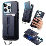 Capa de Telemóvel com Bolsa Magnética Destacável para Cartões, Anel de Dedo e Corda Anti-perda, Para iPhone 14, Para iPhone 14 Pro, Para iPhone 14 Pro Max